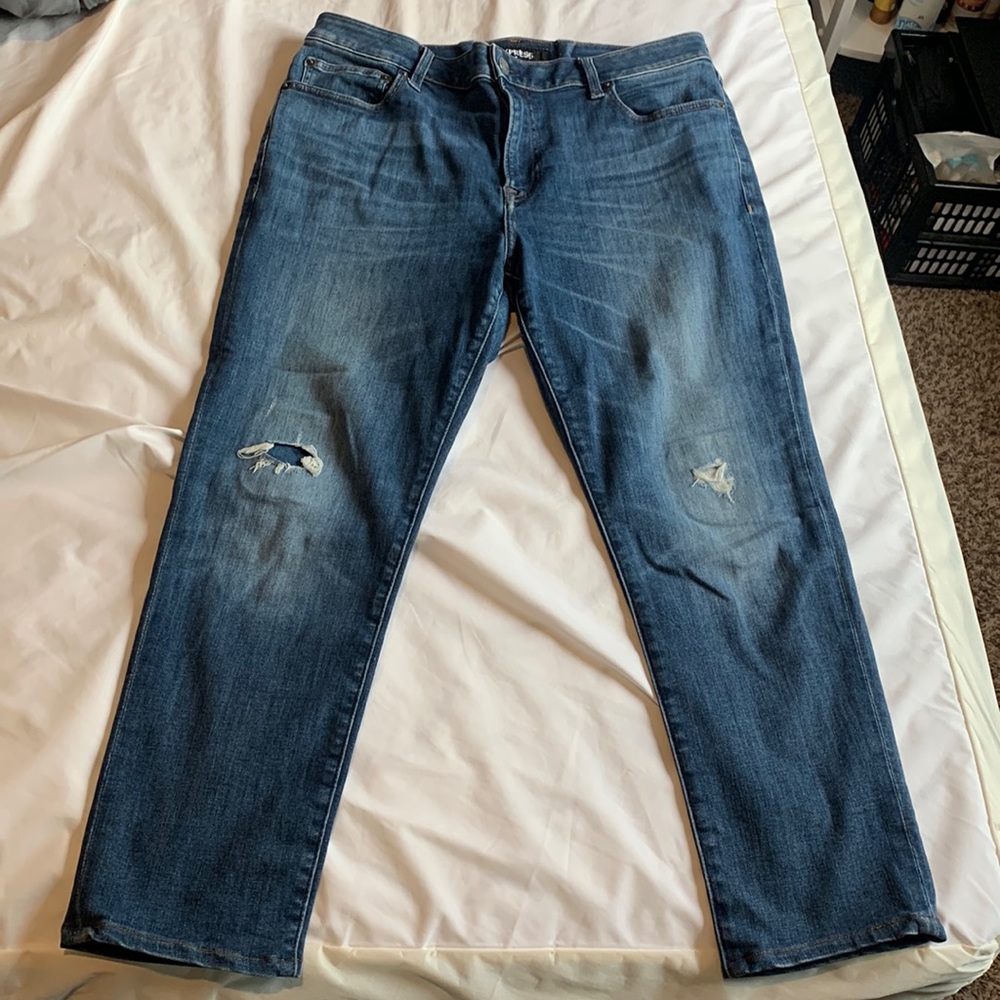 Express men’s distressed medium wash skinny jeans 36x30